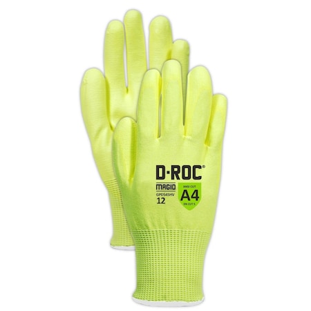 Magid Coated Gloves, Polyurethane, 4 Abrasion Level, Hi-Viz Yellow, 1 PR GPD545HV-12